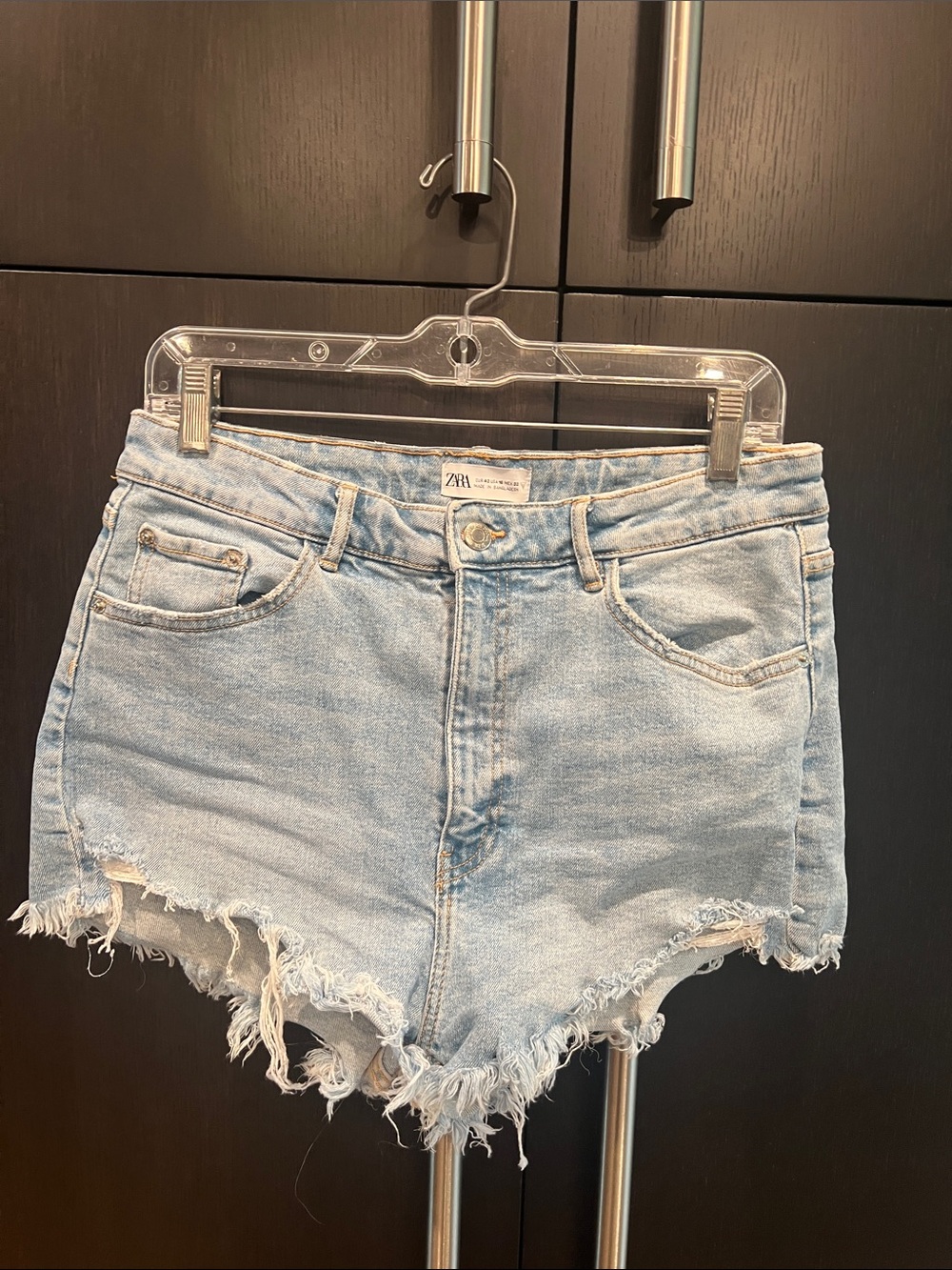 ZARA Light Blue Distressed Denim Shorts with Frayed Hem